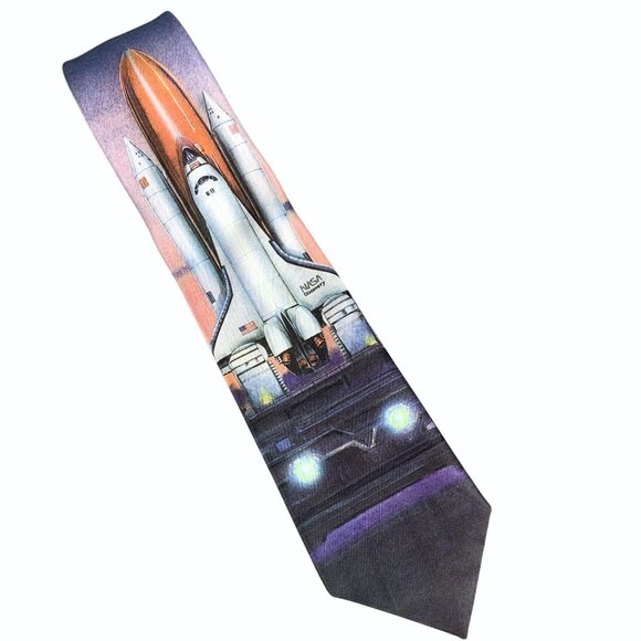 Ralph Marlin NASA Space Shuttle Discovery Vintage 1989 Polyester Novelty Tie - Picture 3 of 10